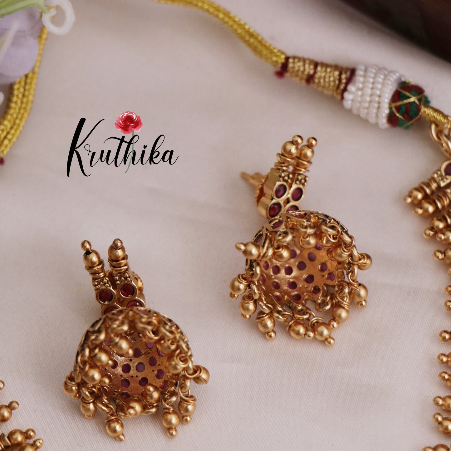 Trendy  Kerala Design Ruby Palakka Choker with Earrings NC2391