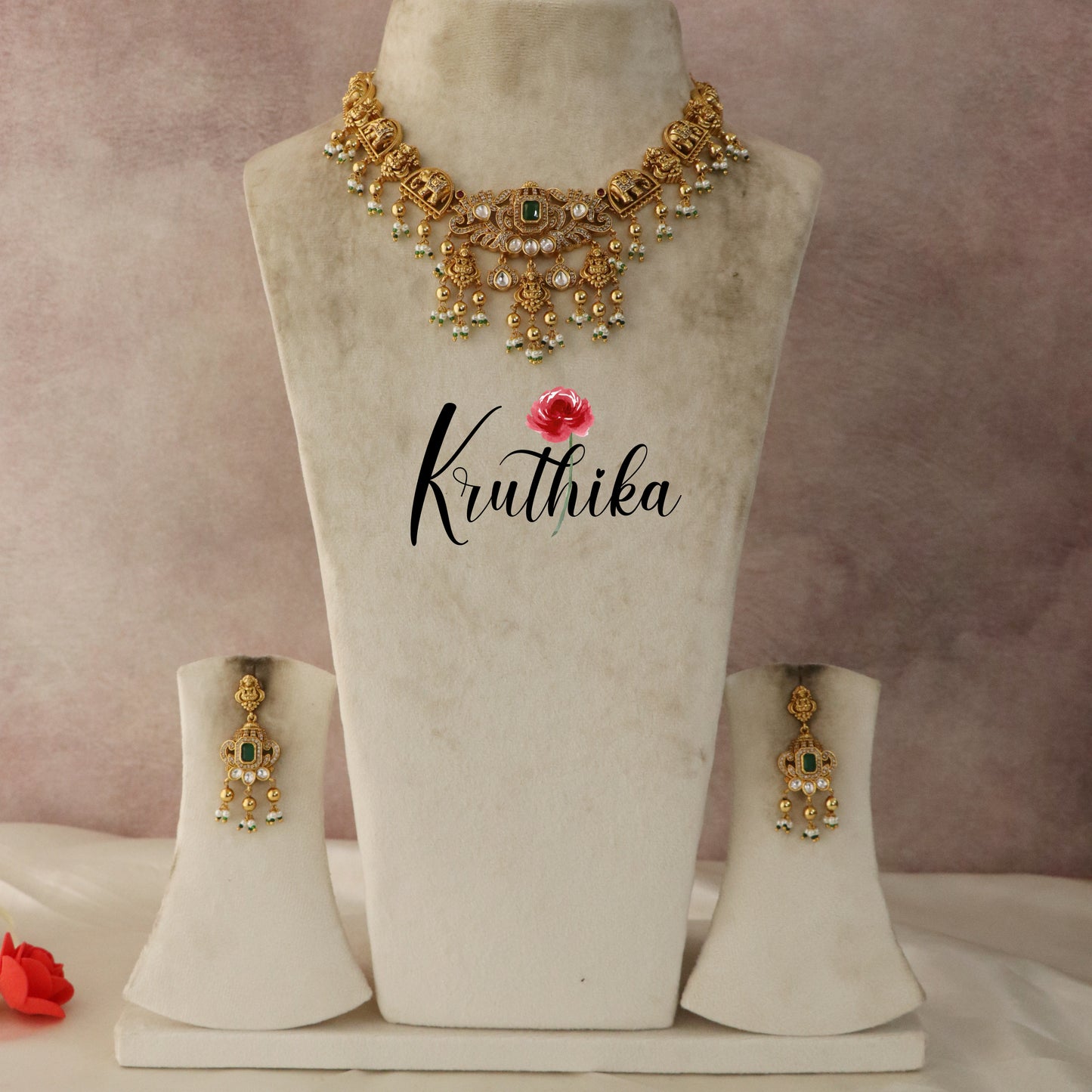 Premium Antique Lakshmi Elephants Necklace NC1341