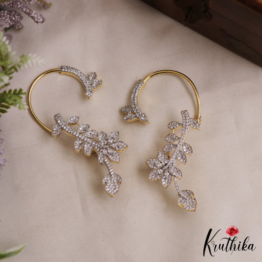 Sparkling Floral Leaf Motifs Gold-Tone AD Ear Cuff E1175