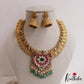 Gorgeous Antique Floral Peacock Motifs Lakshmi Kasu Jadau Necklace With Green Bead Drops NC3073