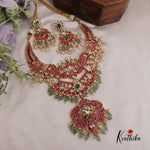 Grand Peacock Jadau Kundan Guttapoosalu Mid Length Haaram with Earrings LH1965
