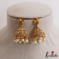 Trendy Antique Floral Leaf Motifs Jhumkas With Pearl Bead Drops E1178