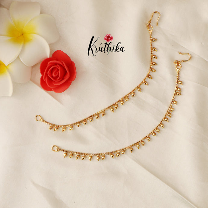 Simple golden pearl earchain EC72