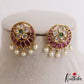 Elegant Floral Motif Kemp Stud Earrings With Pearl Drops E1168