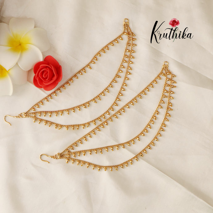 Simple three layer golden pearl earchains EC74