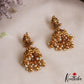 Classic Antique Floral Motifs Jhumkas With Pearl Bead Drops E1169