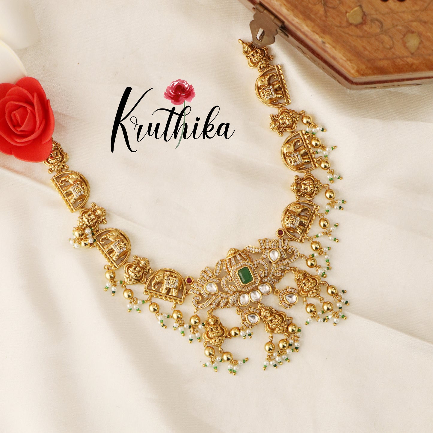 Premium Antique Lakshmi Elephants Necklace NC1341