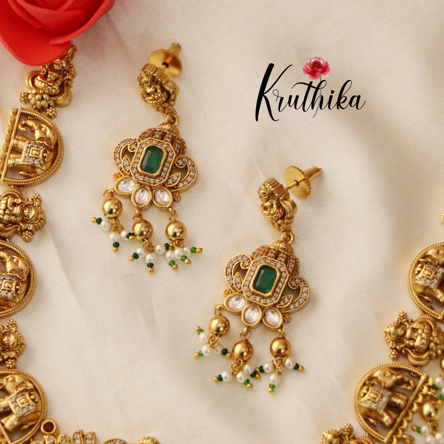 Premium Antique Lakshmi Elephants Necklace NC1341