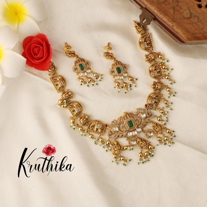 Premium Antique Lakshmi Elephants Necklace NC1341