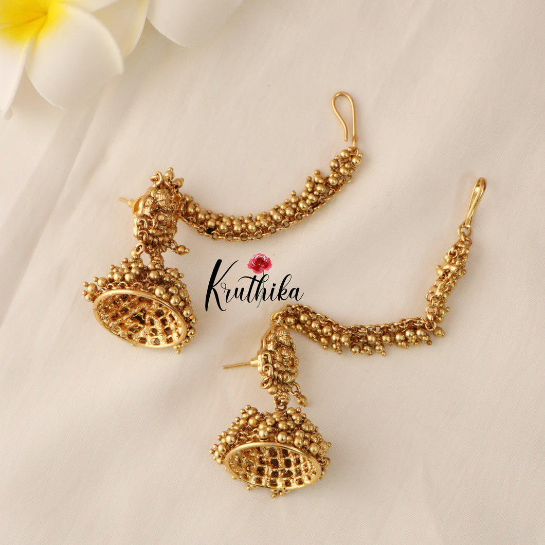 Pre order booking-Premium Lakshmi Jhumkas with Ear Chains E426 (Available in 2 Colours)- Pre order 25 to 30 days