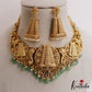 Premium Antique Nagas Gopuram Motifs Necklace With Green Bead Drops NC3069