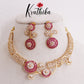 Beautiful AD Ruby Hasli Necklace with Floral Pendant Drop NC2396