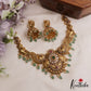 Stunning Antique Nakshi Floral Peacock Motifs Necklace With Green Bead Drops NC3070