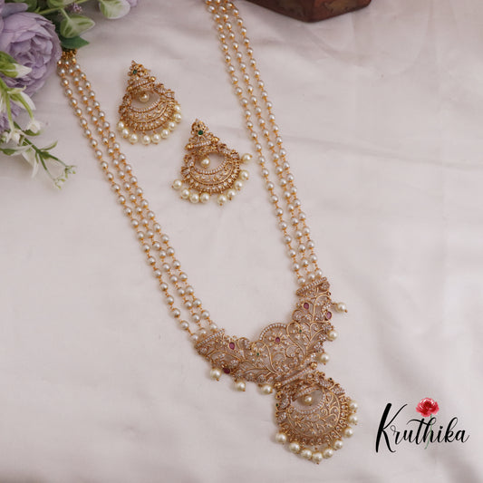 Elegant Three Layer Pearl Necklace with Floral Motif Pendant Drop NC2257