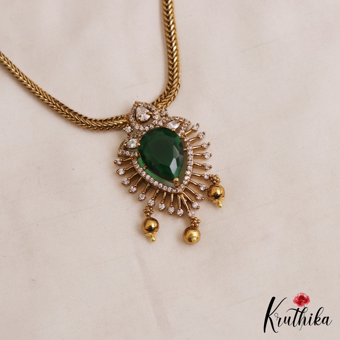 Trendy Teardrop Motifs CZ Victorian Pendant Chain Set NC3067 (Available In 2 Colors)