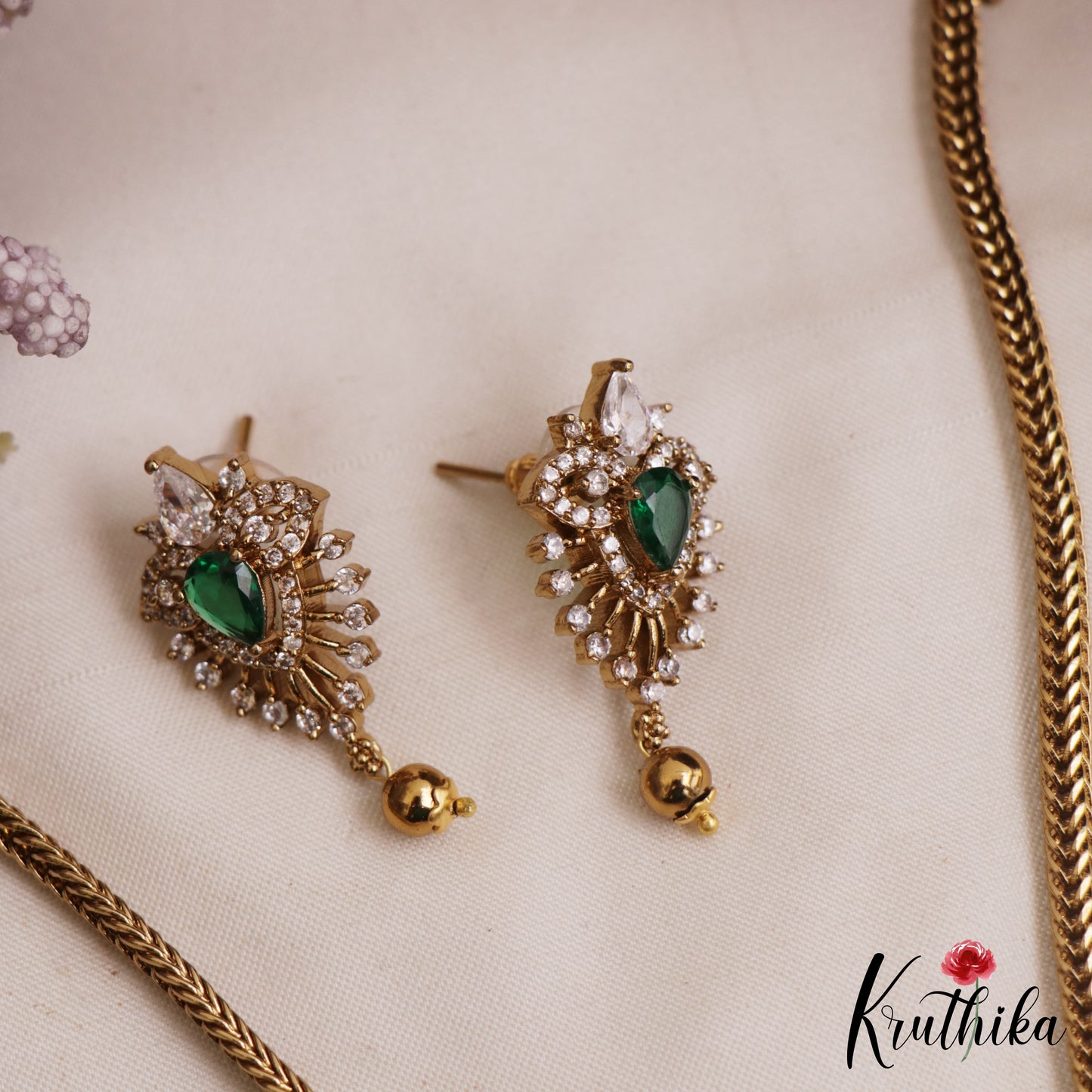 Trendy Teardrop Motifs CZ Victorian Pendant Chain Set NC3067 (Available In 2 Colors)