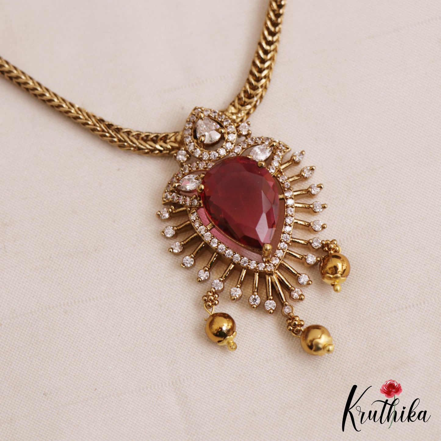 Trendy Teardrop Motifs CZ Victorian Pendant Chain Set NC3067 (Available In 2 Colors)