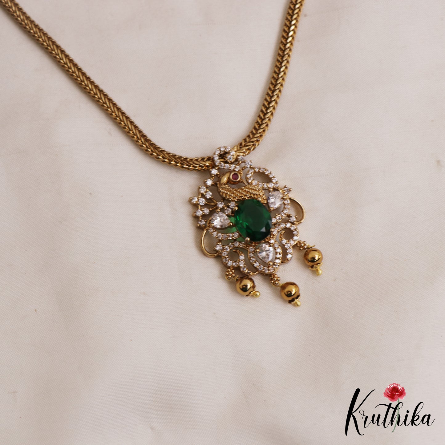 Classic Peacock Motifs CZ Victorian Pendant Chain Set NC3068 (Available In 2 Colors)