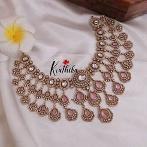 Grand AD/Victorian Necklace NC1821 with Pair of Earrings & Maang Tikka (Available in 6 Colours)