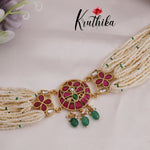 Gorgeous Pearl Beaded Jadau Choker with Green Beads Drops NC2400