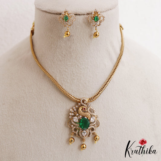 Classic Peacock Motifs CZ Victorian Pendant Chain Set NC3068 (Available In 2 Colors)