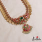 Premium Antique Floral Peacock Motifs Lakshmi Kasu Jadau Haaram With Green Bead Drops LH2125