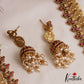 Premium Antique Floral Peacock Motifs Lakshmi Kasu Jadau Haaram With Green Bead Drops LH2125