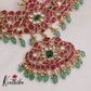 Royal Antique Floral Jadau Necklace with Green Beads Drops NC2401