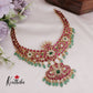 Royal Antique Floral Jadau Necklace with Green Beads Drops NC2401