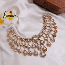 Grand AD/Victorian Necklace NC1821 with Pair of Earrings & Maang Tikka (Available in 6 Colours)