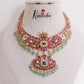 Royal Antique Floral Jadau Necklace with Green Beads Drops NC2401