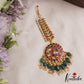 Stunning Peacock Motifs Jadau Maang Tikka With Green Bead Drops MT388