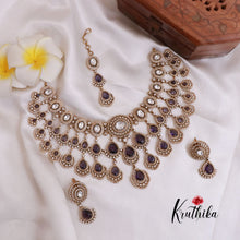 Grand AD/Victorian Necklace NC1821 with Pair of Earrings & Maang Tikka (Available in 6 Colours)