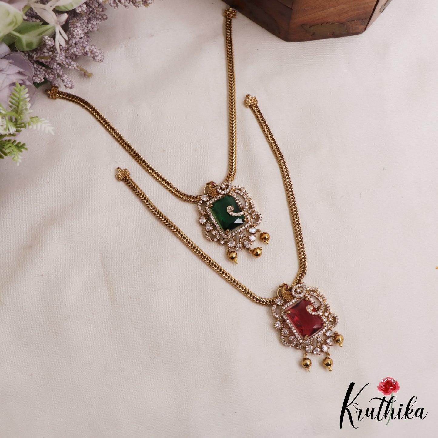 Elegant Peacock Motifs CZ Victorian Pendant Chain Set NC3049 (Available In 2 Colors)