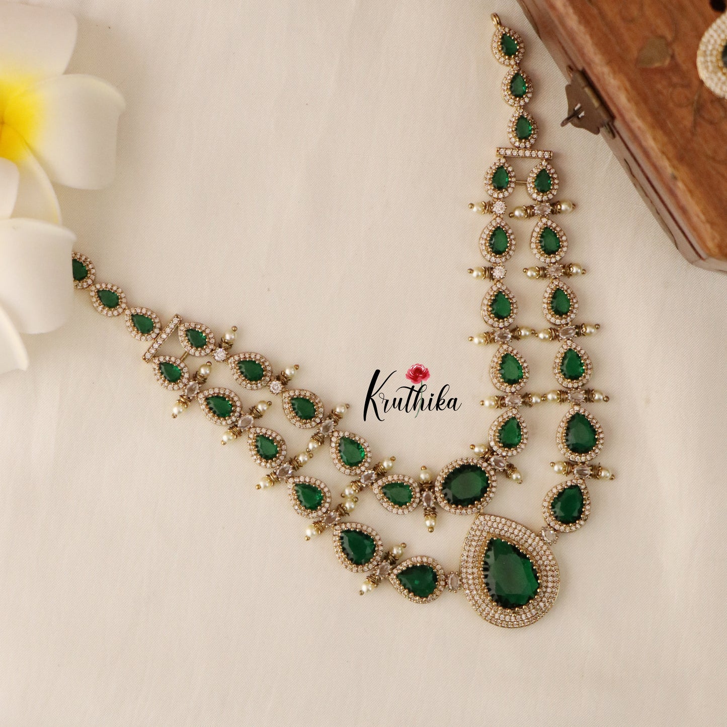 Beautiful Two Layer AD/Victorian Necklace-Green NC1247 (Available in Two Designs)
