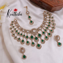 Grand AD/Victorian Necklace NC1821 with Pair of Earrings & Maang Tikka (Available in 6 Colours)