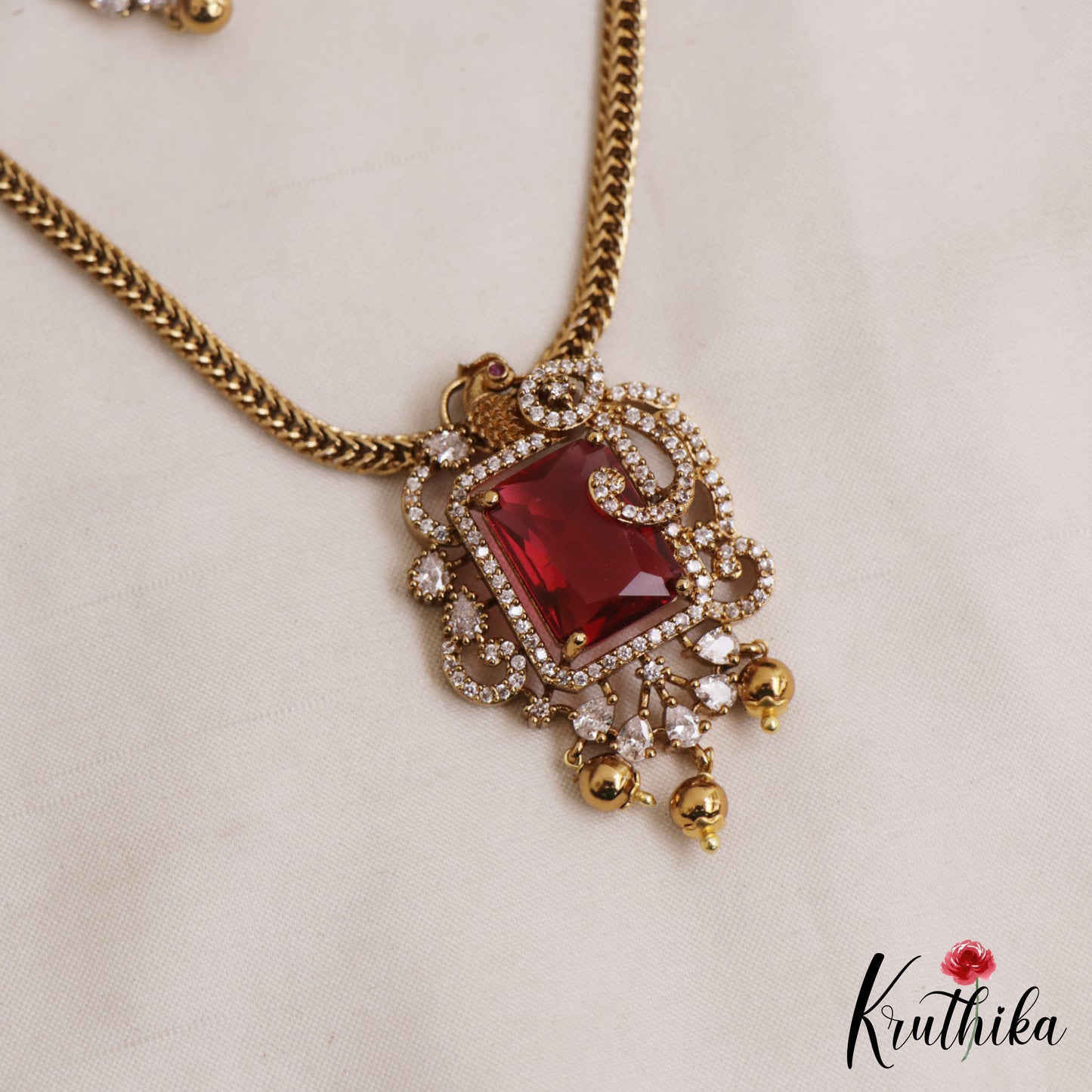 Elegant Peacock Motifs CZ Victorian Pendant Chain Set NC3049 (Available In 2 Colors)