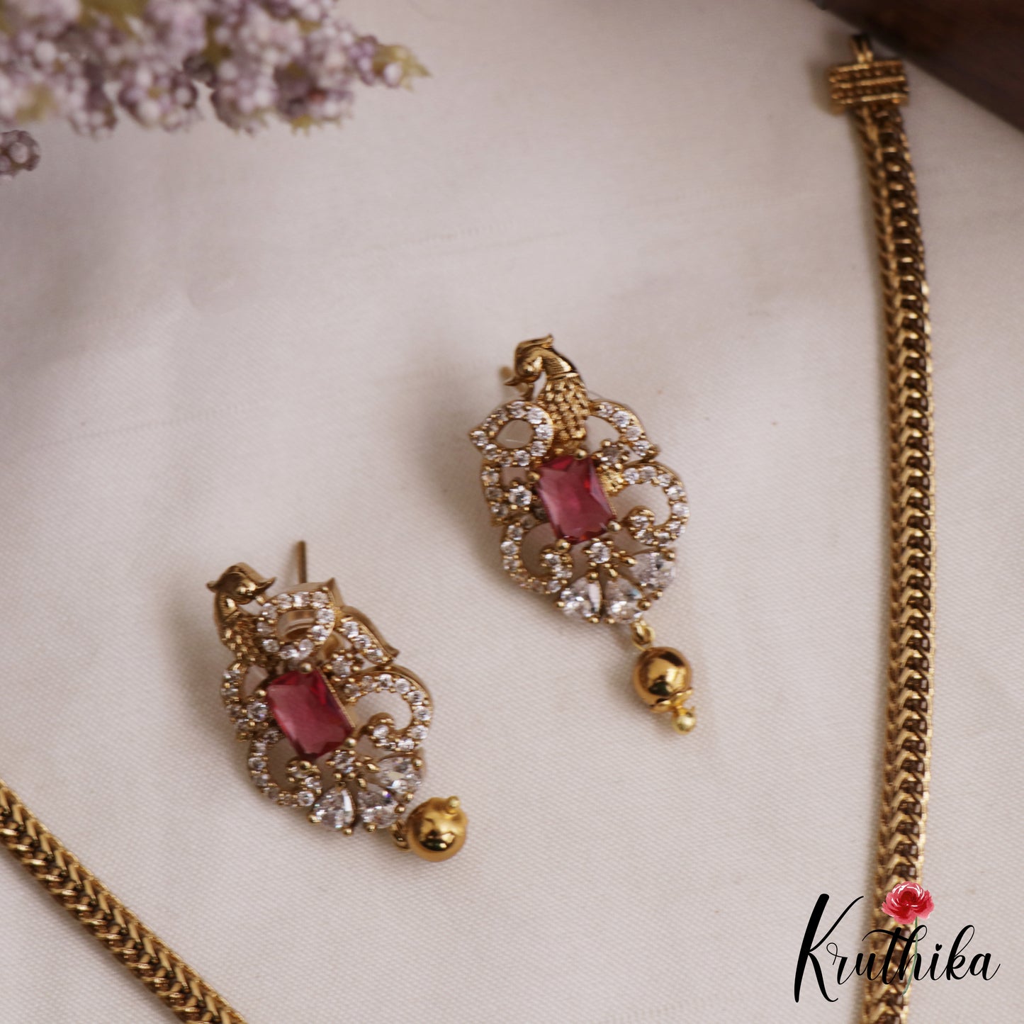 Elegant Peacock Motifs CZ Victorian Pendant Chain Set NC3049 (Available In 2 Colors)