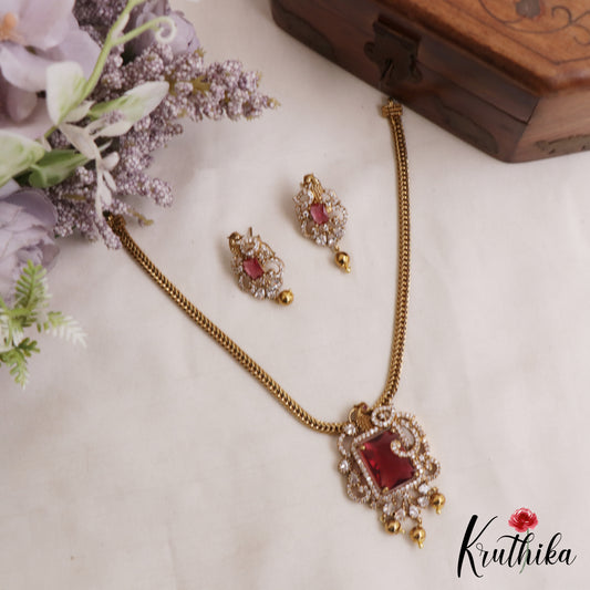 Elegant Peacock Motifs CZ Victorian Pendant Chain Set NC3049 (Available In 2 Colors)