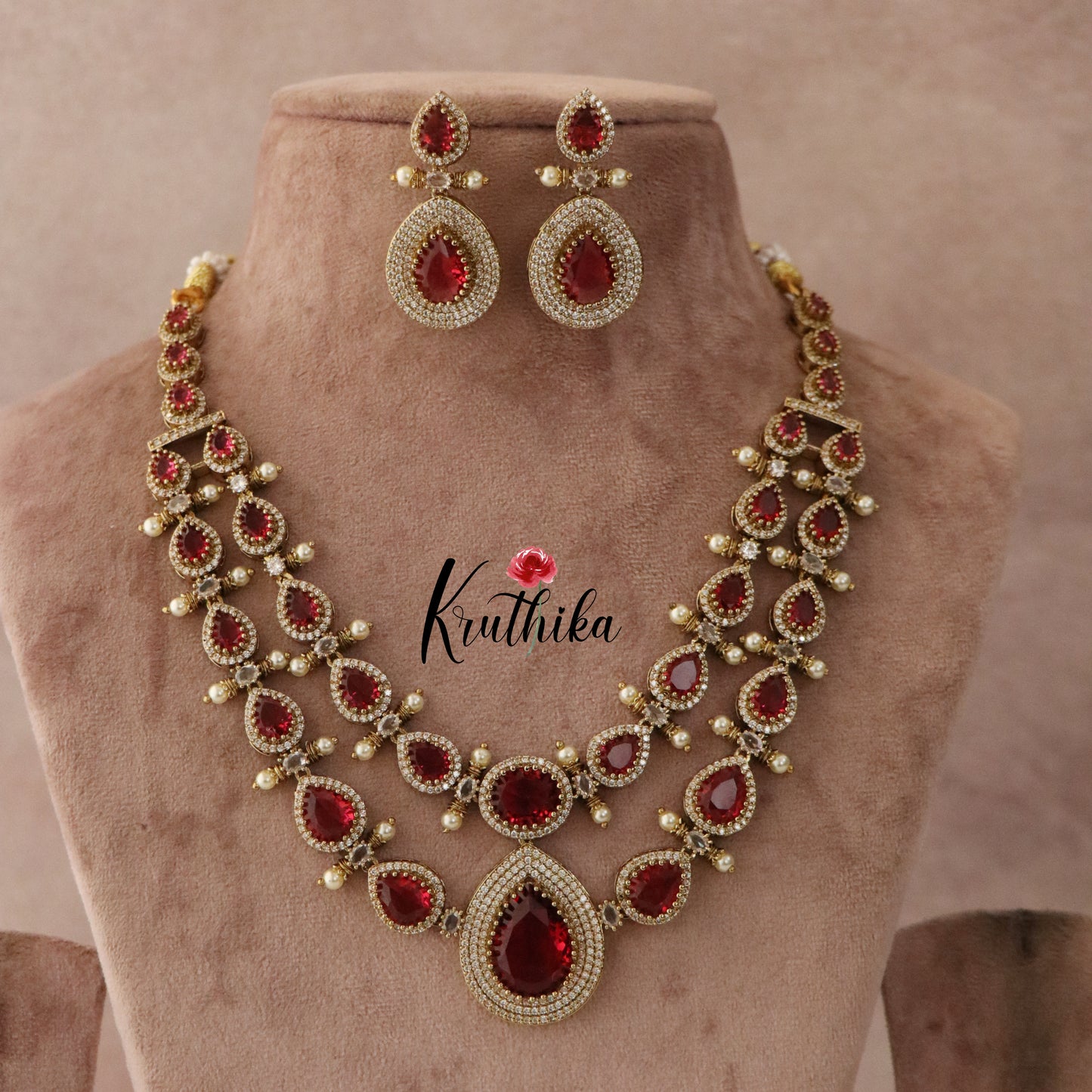 Beautiful Two Layer AD/Victorian Necklace-Ruby NC1247