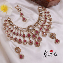 Grand AD/Victorian Necklace NC1821 with Pair of Earrings & Maang Tikka (Available in 6 Colours)