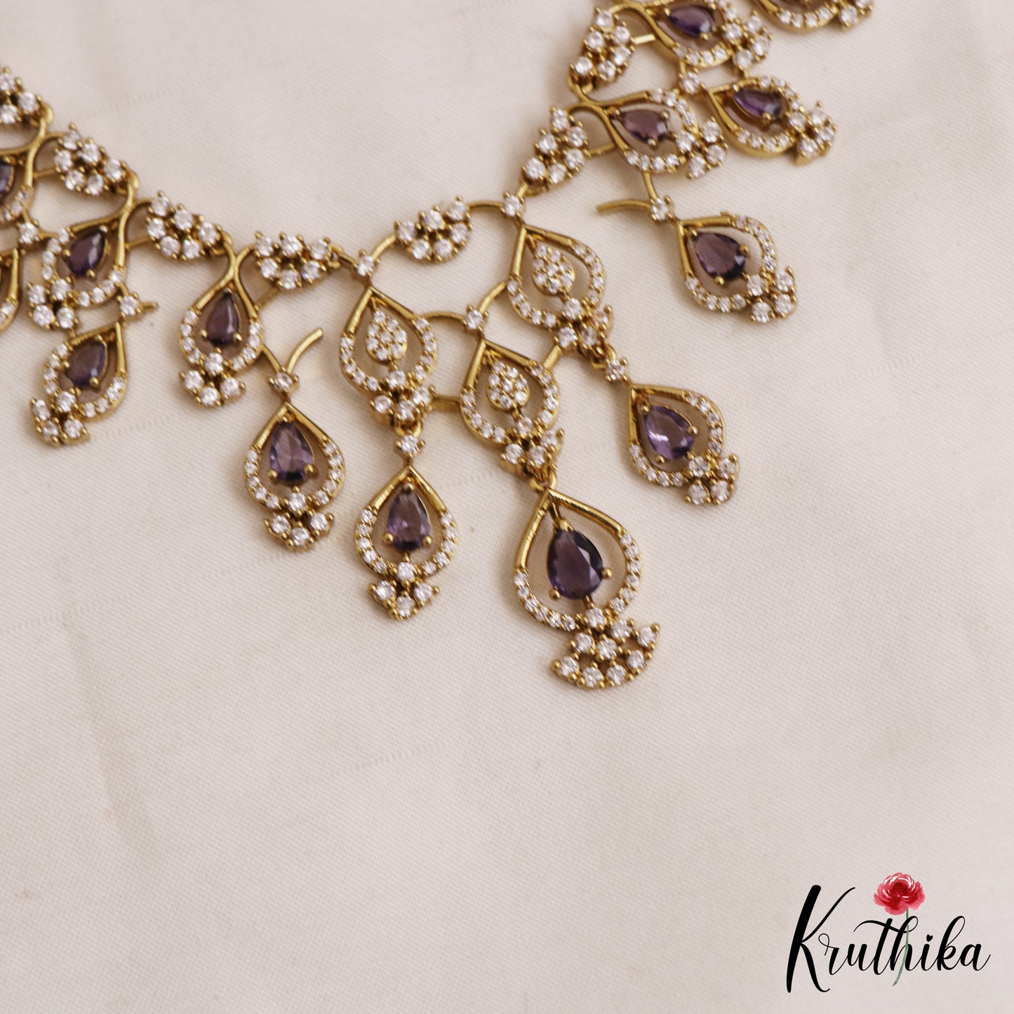 Sparkling Teardrop Motifs CZ Victorian Necklace NC3048 (Available In 3 Colors)