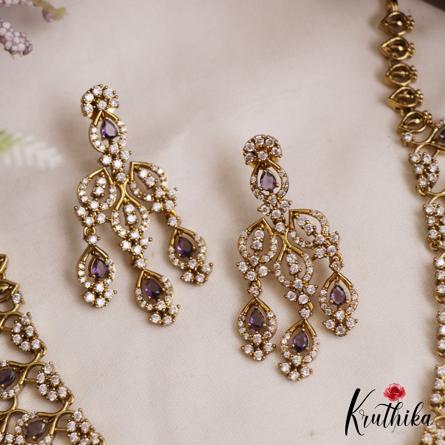 Sparkling Teardrop Motifs CZ Victorian Necklace NC3048 (Available In 3 Colors)