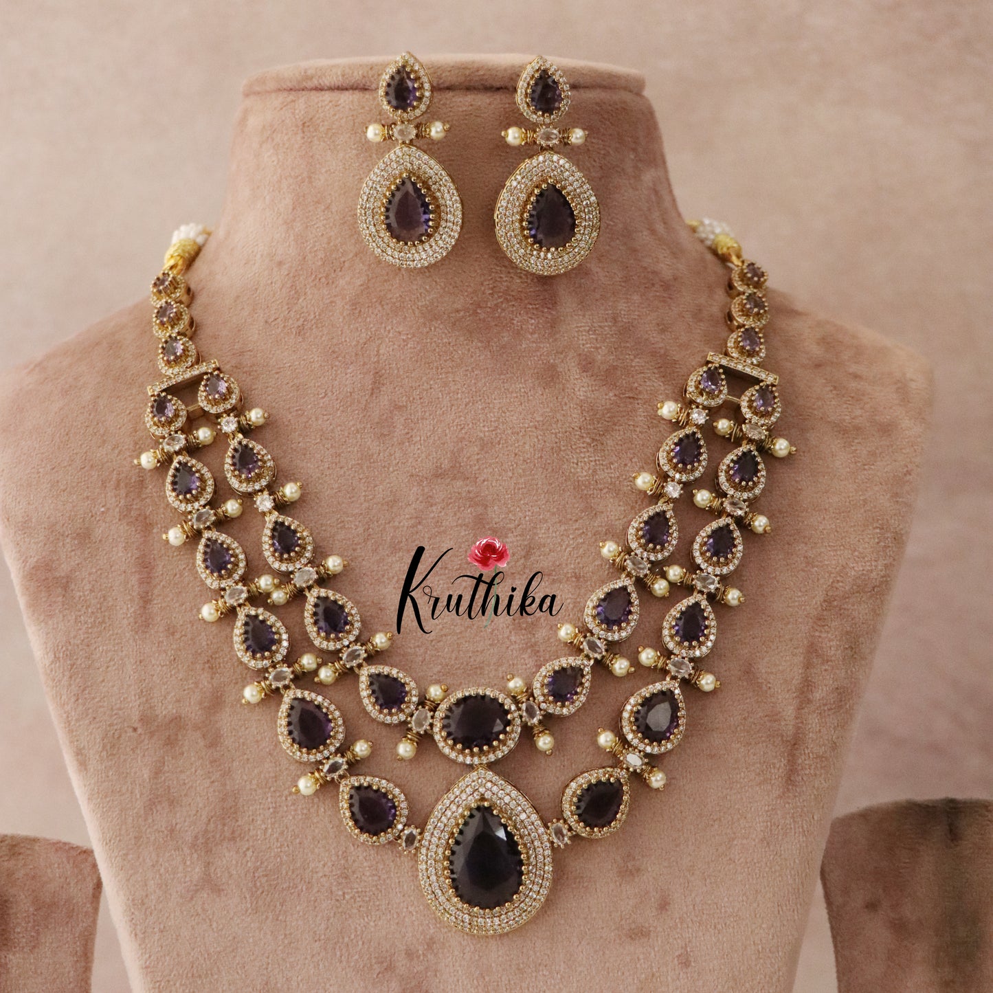 Beautiful Two Layer AD/Victorian Necklace-Purple NC1247