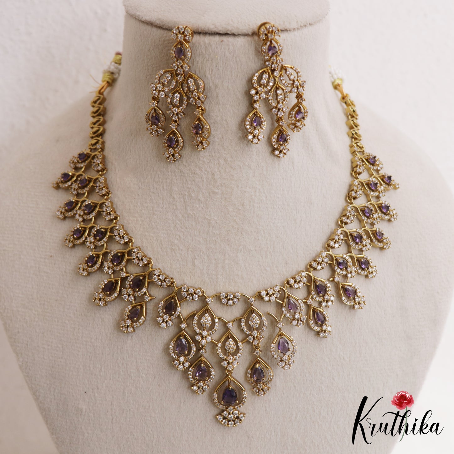 Sparkling Teardrop Motifs CZ Victorian Necklace NC3048 (Available In 3 Colors)