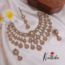 Grand AD/Victorian Necklace NC1821 with Pair of Earrings & Maang Tikka (Available in 6 Colours)