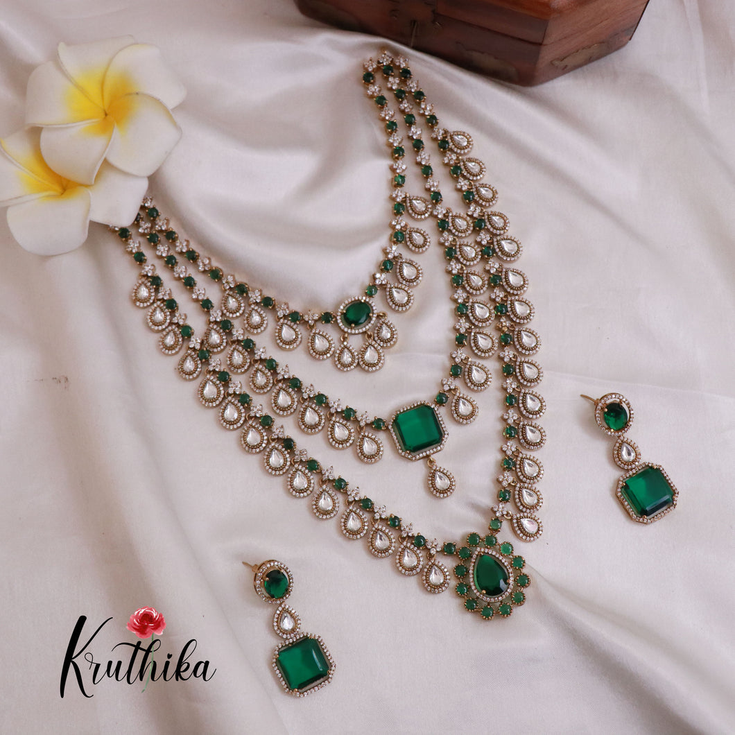 Elegant Three Layer Victorian Moissanite Haaram LH1780 ( Available in 4 Colours)