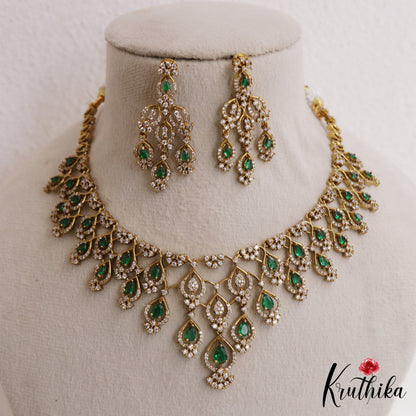 Sparkling Teardrop Motifs CZ Victorian Necklace NC3048 (Available In 3 Colors)