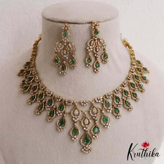 Sparkling Teardrop Motifs CZ Victorian Necklace NC3048 (Available In 3 Colors)