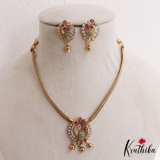 Trendy Peacock Motifs CZ Pendant Chain Set NC3050